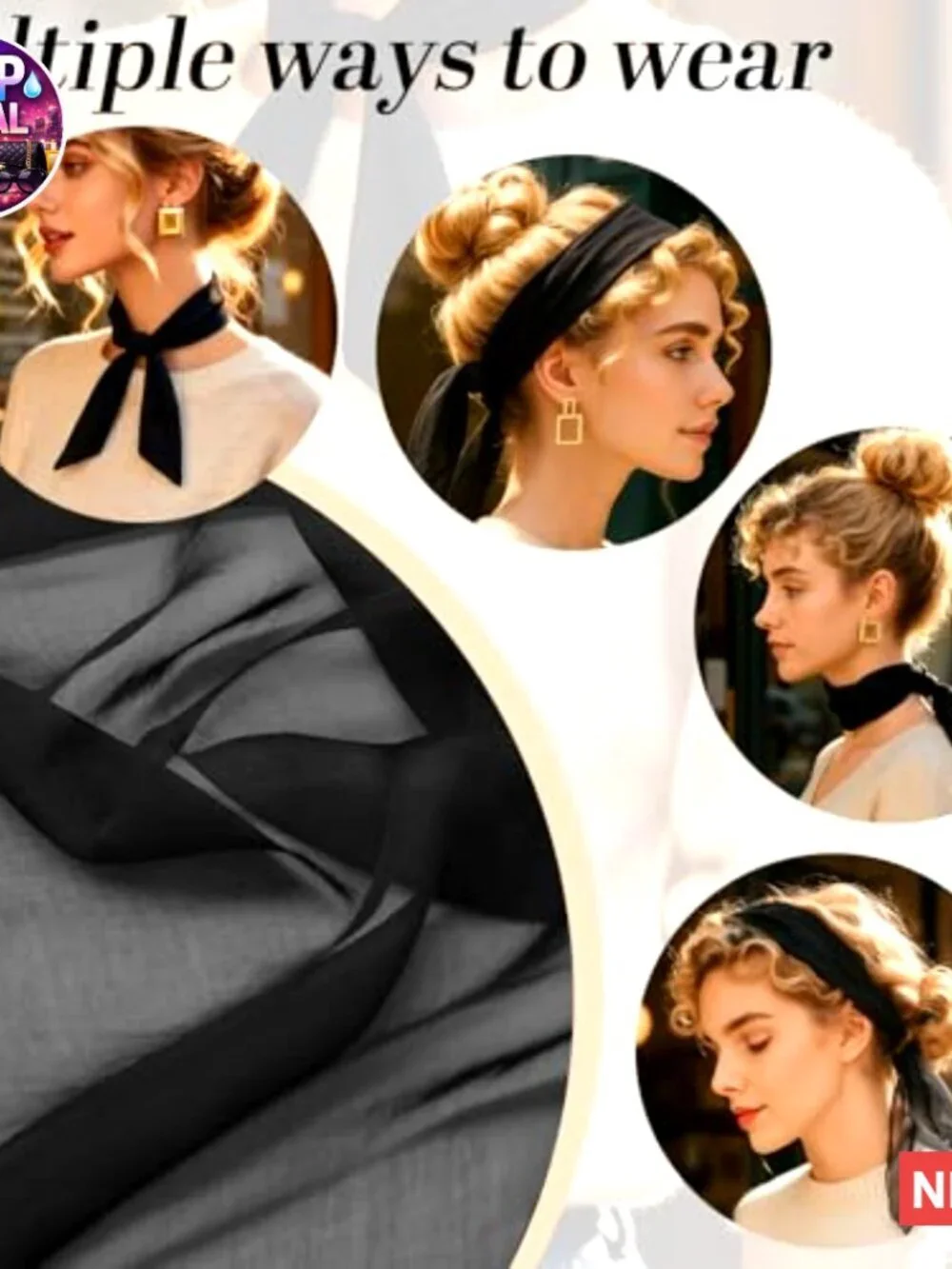 Chiffon Square Scarf for Women 50s Style Neck Head Accessory